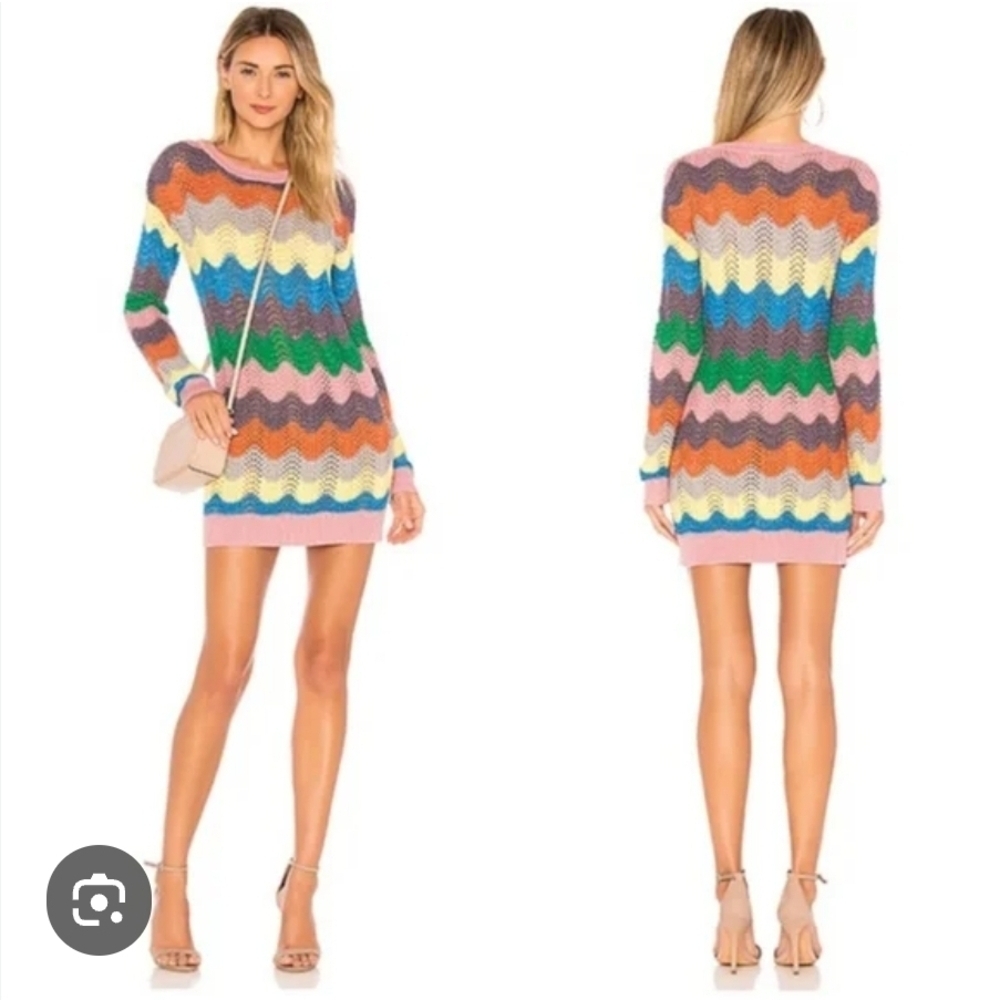 Lovers + Friends Multicolor Zigzag Sweater Dress Medium (5847)